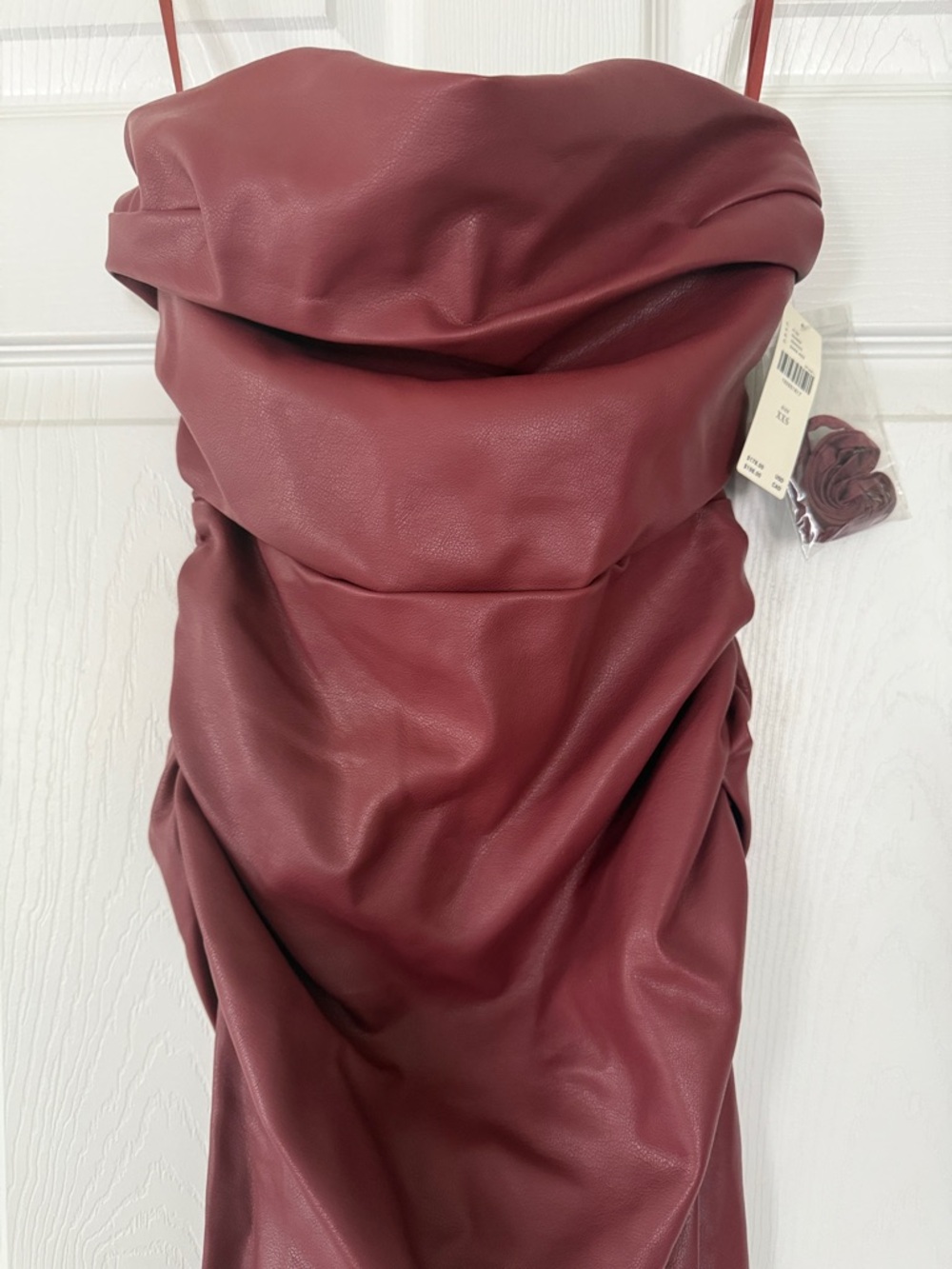 NWT Anthropologie Strapless Wine Red faux leather dress - Picture 4 of 9